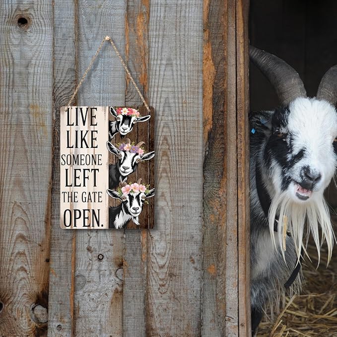 Goat Gifts Sign Live Like Someone Left The Gate Open Sign for Home Farm Goat-Coop Kitchen Garden Yard Country Decor 8x10 Inch