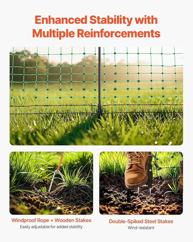 Portable Electric Fencing Net - 35.4" H x 164' L, Double Spike Sheep Netting for Dogs, Hogs, and Deer - Ideal for Backyards, Farms, and Ranches