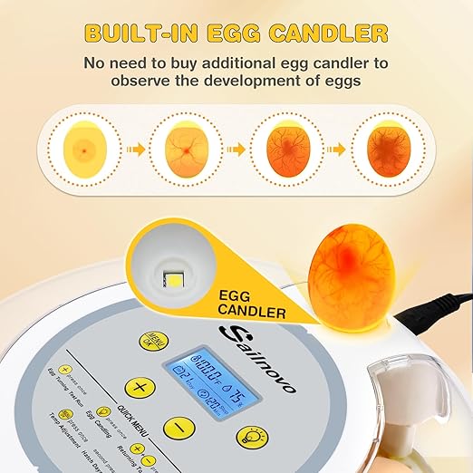 Sailnovo 18 Eggs Incubator for Hatching Eggs with Automatic Egg Turning, Humidity Level Display, Egg Candler, Hatch Days & Incubator for Chicken Eggs,Ideal for Farm,School and Lab (Yellow)