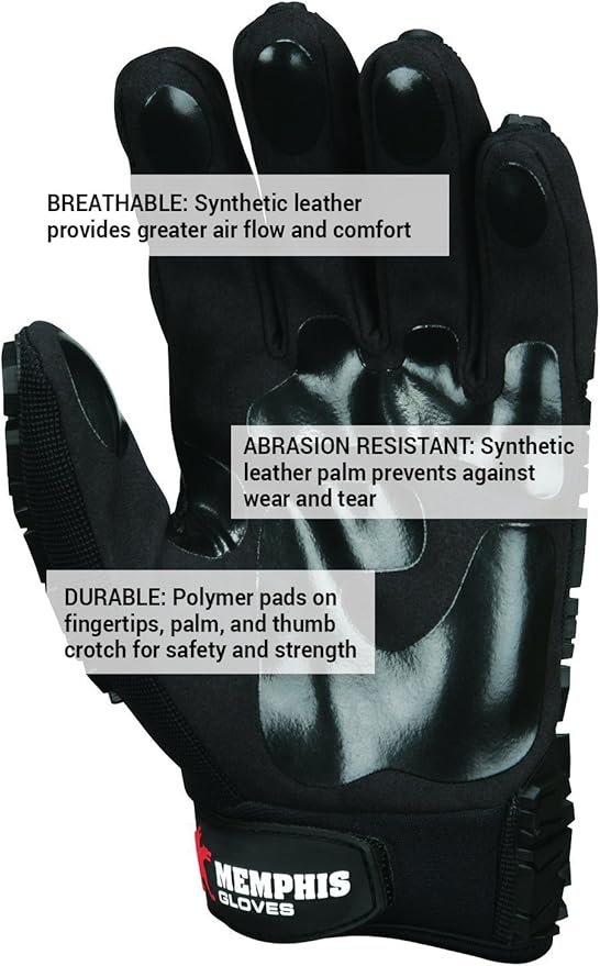 MCR Safety Gloves PD2904XXL Predator Multitask Fabric, Tire Tread Back, Breathable, and Durable Synthetic Leather Palm Gloves, Black, 2X-Large, 1 Pair