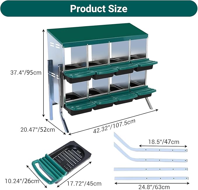 10 - Compartment Roll Away Chicken Nesting Box, Wall - Mount Hen Roosting Boxes for Laying Eggs, Easy Egg Collection & Cleanable Pull - Out Trays, Ideal for Poultry Egg - Laying