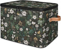 Boho Wildflowers Storage Bins with Lids, Sage Green Leaves Fabric Storage Boxes with Zipper, Collapsible Decorative Closet Organizer Cube for Clothes, Organizing, Shelves