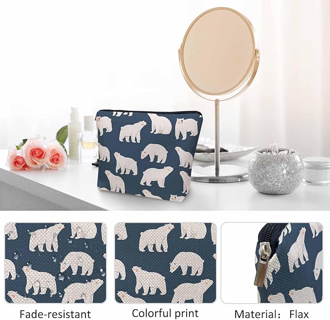 Polar Bear Makeup Bag For Women, Adorable Cosmetic Bag Makeup Bags, Cute Arctic Polar Bear Zipper Bag Travel Bags Toiletry Organizers Pouch Bags Washing Bags For Gym Bathroom