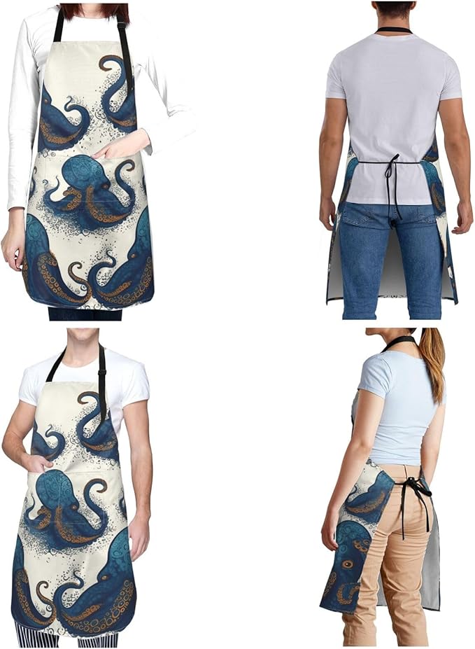Aprons for Women with Pockets Waterproof Apron Adjustable Bib Turquoise Blue Gold Marble Apron Chef Apron