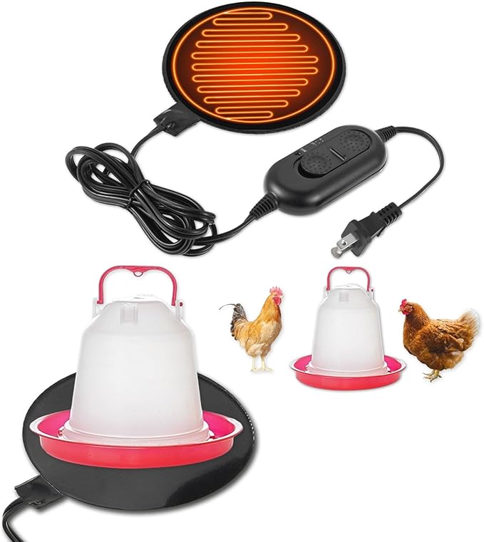 6" Heated Chicken Waterer Base for Winter, Energy Saving Poultry Water Heater for 1 to 5 Gallon Buckets Prevents Freezing, for Chickens Ducks Geese and Turkeys