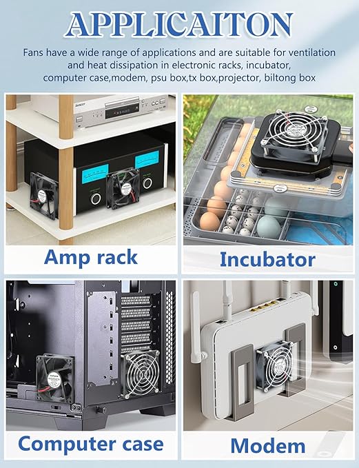 IP67 80mm x 25mm 2pin DC Cooling Fan Dual Ball Bearing for Electronics, AV Cabinet, RV Fridge, Amplifier, Chicken coop, 2pcs