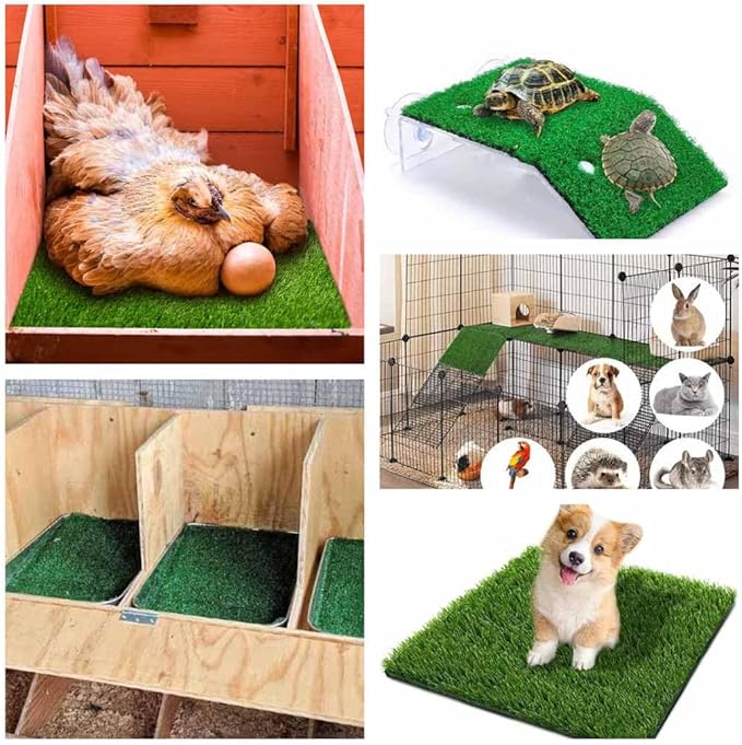 Washable Nesting Pads for Chicken Coop - 6 Pack 12"x12"x1.2" Chicken Laying Box Pads - Durable, Soft, Thick Artificial Grass Turf Mats for Nesting Boxes, Indoor/Outdoor Synthetic Bedding