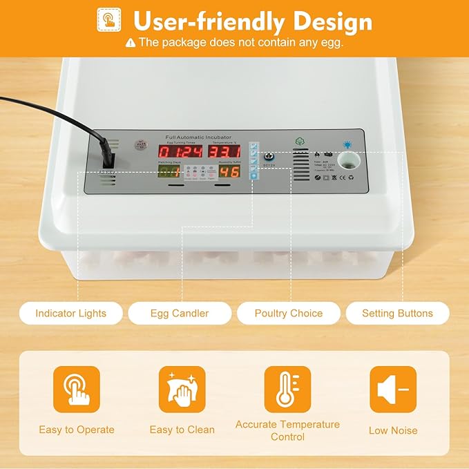 64 Egg Incubator Single Layer 3-in-1 Dual Power Digital Automatic Egg Turner with Temperature Control for Chicken Duck Goose Quail Eggs