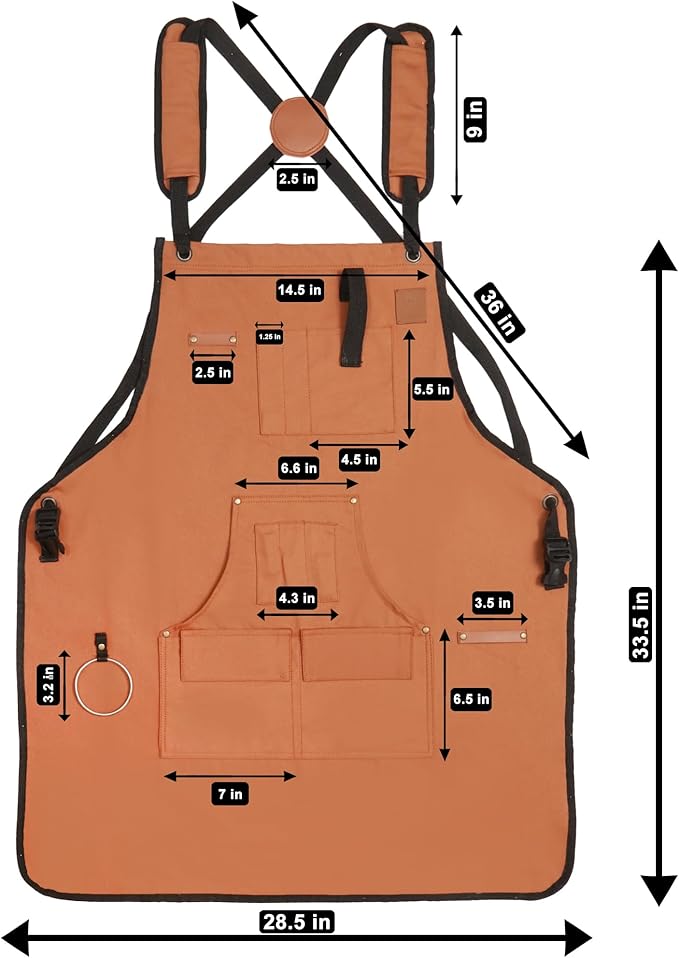 Woodworking Apron for Men - 9 Reinforced Pockets Durable Canvas Padded Cross Straps - Woodworking Gifts for Men