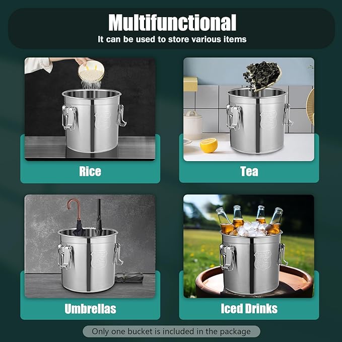 304 Stainless Steel Airtight Canister for Kitchen, 3.2Gal Canisters Container with Lids and Sturdy Locking Clamp, Bucket Food Storage Containers Airtight for Flour Coffee Bean Tea (Silver-12L)