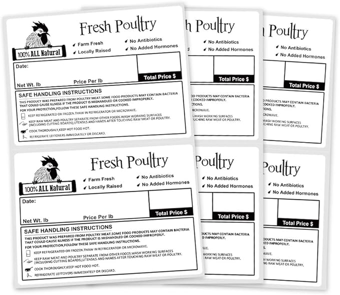 Poultry Freezer Labels,50 Pcs 4x3 Inch with Handling Instructions Exemption