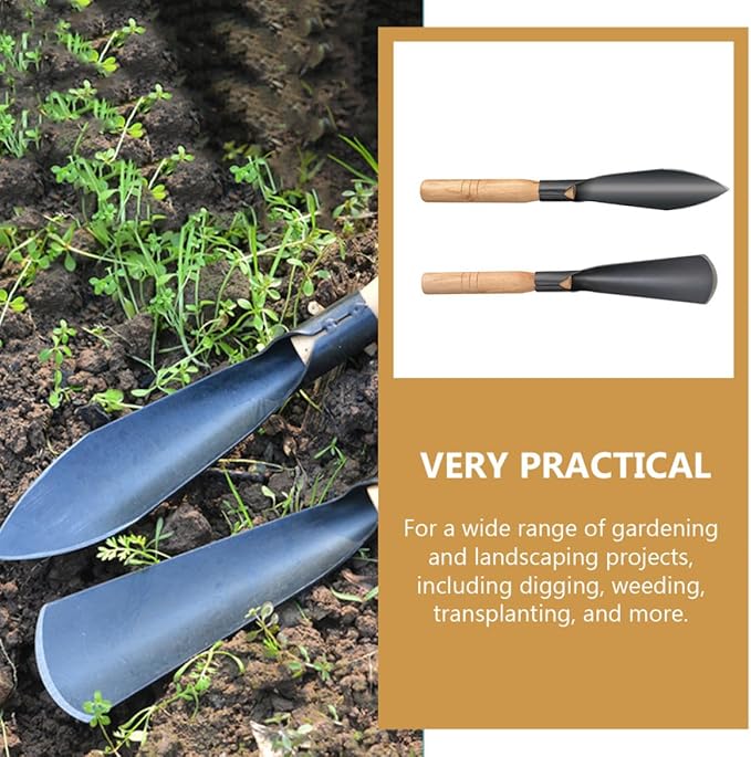 BESPORTBLE 2 Pcs Gardening Spade Tools with Wooden Handles, Metal Handheld Planting Shovels for Vegetable Transplanting and Flower Planting, Sturdy Farm Garden Hand Tools for Outdoor Soil