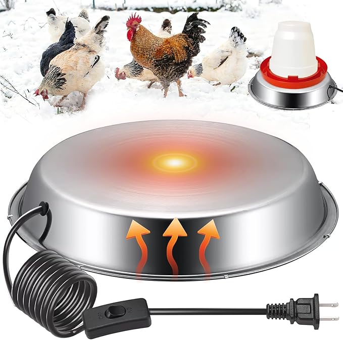 12 Inch Heated Base for Poultry Waterer, 5 Gallon Automatic Electric Chicken Water Heater with Thermostat, Energy-Efficient Winter Deicer for Plastic & Metal Buckets
