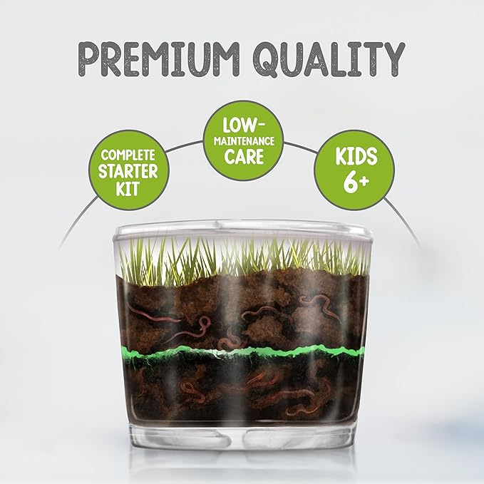 Worm Farm for Kids Shipped with Live Worms and Food - Observation Worm Farm Kit with Ecosystem, Soil, Mixing Sand, Magnifying Glass & More