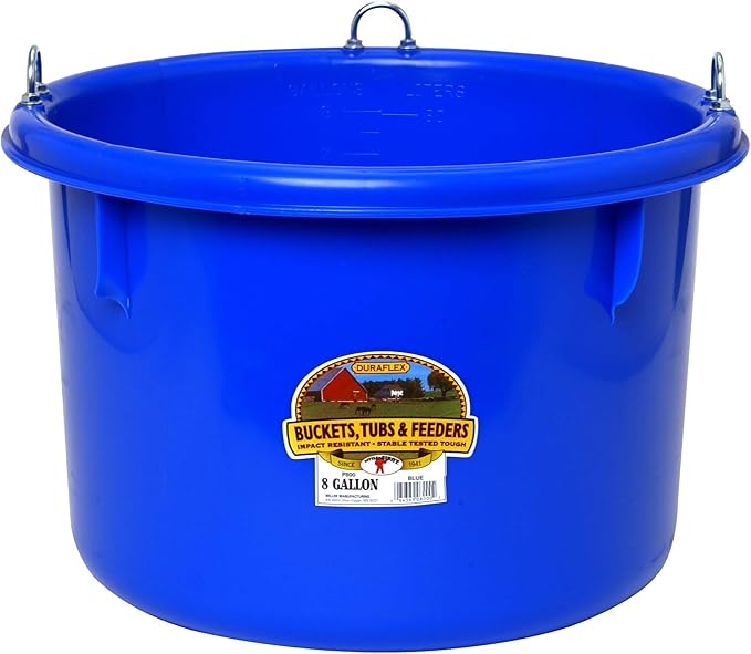 Little Giant® Plastic Round Feeder | Feed Bucket for Livestock | Ultra Durable Round Plastic Bucket | Made in USA | 8 Gallon | Blue