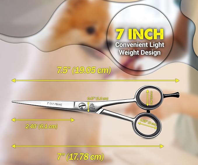 ARSUK Dog Grooming Shears 7-Inch – Professional Japanese Stainless Steel Pet Grooming Scissors for Pets, Sharp Dog Hair Scissors with Fix Screw, Ergonomic Handle & Comfort Grip, Pet Grooming Supplies