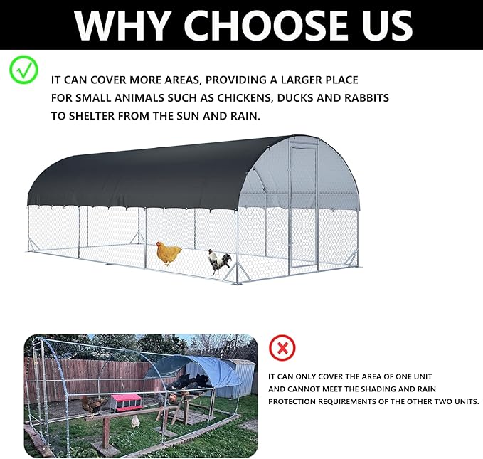 XCZ Chicken coop Cover. Equipped with Spherical Elastic Ropes, Suitable for Large Metal Chicken coops with Three Units. Chicken coop Sunshade Cloth, Waterproof and Sun-Proof. Only Cover