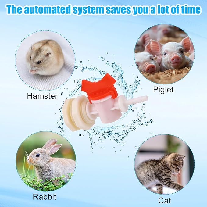 2pcs Rabbit Watering System Bucket Connector Kit to ID 5/16" Hose, with Bulkhead Fitting, Barb Ball Valve and Mesh Washer, Poultry Animal Water Dispenser Automatic Rabbit Watering System