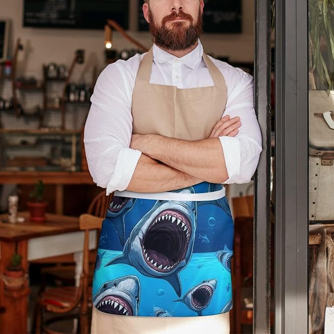Unisex Chef Waiter Apron Waist Half Short Serving Aprons with 3 Pockets