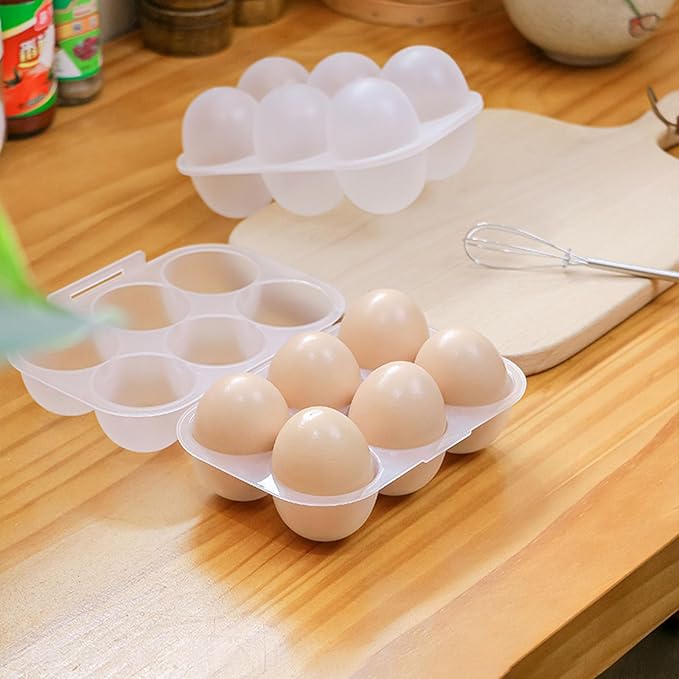 6 Egg Grid Storage Container - Plastic Eggs Holder With Handle, Outdoor Egg Carriers For Kitchen & Restaurants