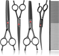 TOPGOOSE Dog Grooming Scissors Kit, Professional 6 in 1 Pet Scissors Sharp Shears Set - Straight, Thinning, Chunker, Curved Shears and Comb for Long Short Hair for Dog Cat (Set, Black)
