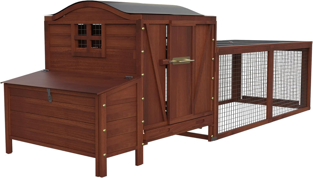 Large Chicken Coop, Wooden Chicken Coop for 3 4 5 Chickens, 106in Outdoor Hen House with Run, Waterproof Roof, Nesting Box, Pull Out Trays and Ramp, Red