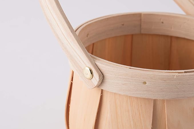Vintiquewise Small Round Natural Woodchip Wooden Decorative Storage Basket with Handle