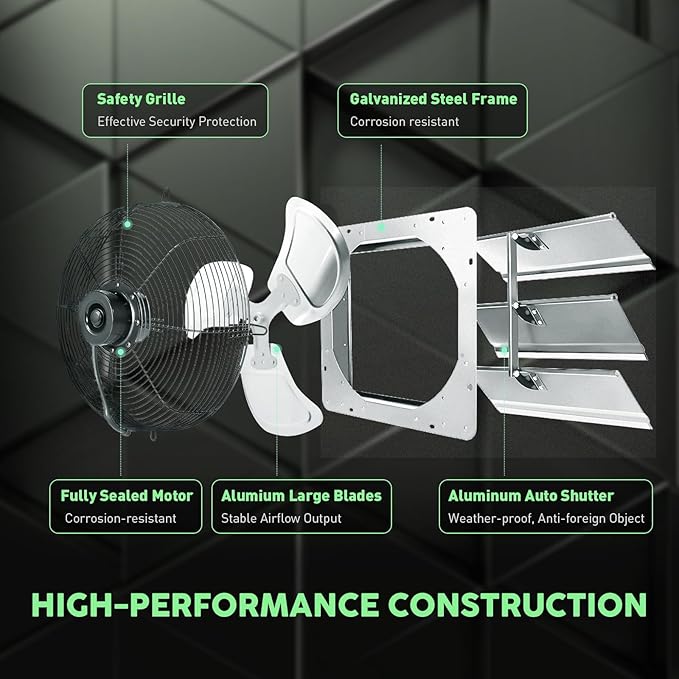 YOZON 12" Shutter Exhaust Fan with Speed Controller, Wall Mounted Wall Exhaust Fan, Automatic Shutter, High Speed, 1130CFM, Vent Fan for Garage, Greenhouse, Shed, Chicken Coop and Workshop - Silver