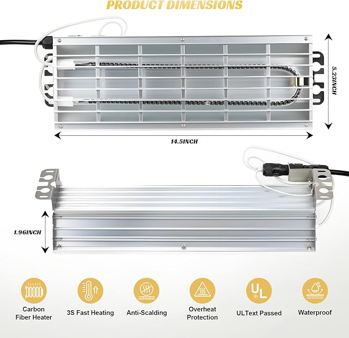 600W Chicken Coop Heater, Carbon FiberChicken Heater for Coop with Adjustable Heating Settings & Hanging Height (600W)