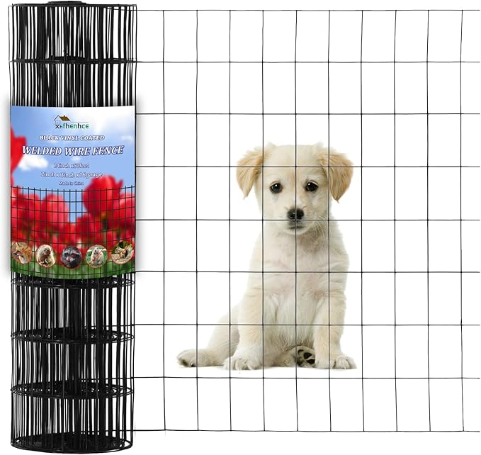 Wire Fence 2in x 3in Black Vinyl Coated Wire Mesh 24" x 50' Welded Wire Fencing 16Gauge, PVC Coating Chicken Wire Fence,Welded Wire Mesh Roll for Garden Guard Fence Poultry Cage Net Fencing