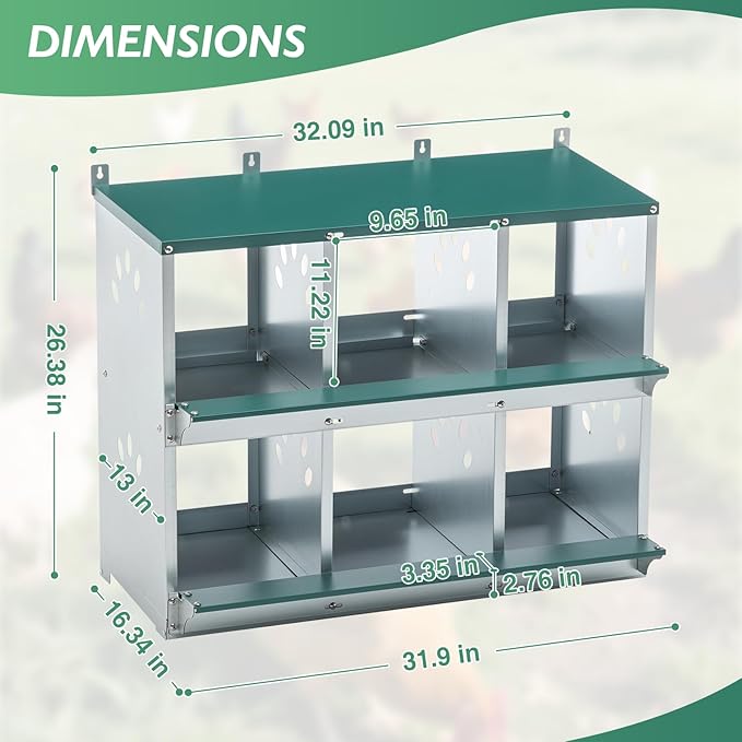 EAGLE PEAK 6-Hole Wall Mounted Chicken Nesting Box, Roll Away Hen Laying Box with Sloped Roof & Easy Clean Tray, Galvanized Steel for Backyard Chicken Coops (Green)
