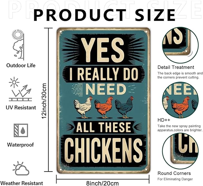 Chicken Decor I Really Do Need All These Chickens Vintage Tin Sign for Chicken Coop Farm Kitchen Garden Yard Decor 8x12 INCH(3831)
