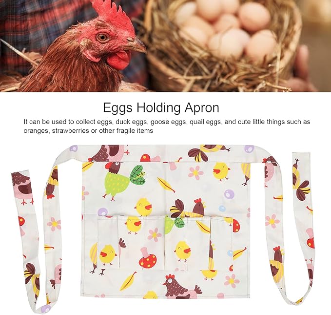 Eggs Collecting Protective Apron, Cotton Twill with Multiple Pockets, Durable and Machine Washable - Sturdy and Flexible Design, Ideal for Farm and Kitchen Use (S)