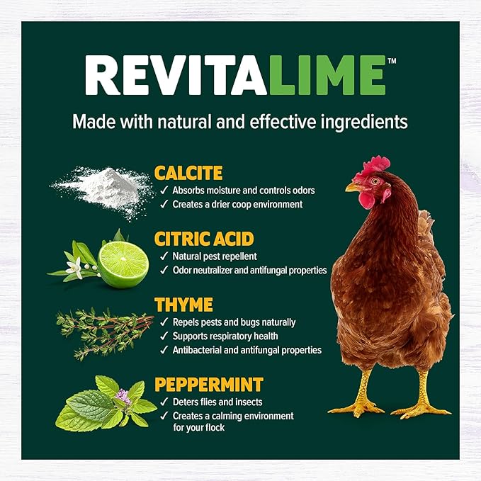 Eaton Pet and Pasture Revitalime – Coop Care Made Easy- All-Natural Coop Freshener, Odor & Pest Eliminator | Naturally Controls Moisture, Reduces Ammonia, & Repels Pests | Safe for Chickens (20lbs)