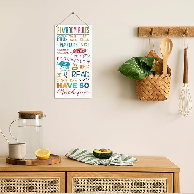 Playroom Rules Sign, Playroom Wall Art, Decorative Wood Hanging Wood Plaque, Kids Playroom Wall Decor, Colorful Wall Decor for Playroom, Classroom Decor, Bedroom Decor, Inspirational Wood Sign