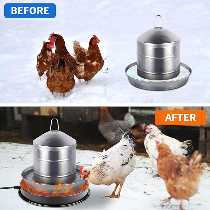 Chicken Water Heater for Winter, 110Watt Thermostat Heated Poultry Waterer Base with 9.8ft Power Cord,Suitable for Plastic/Metal Poultry Waterer (Black, 11INCH-2PACK)
