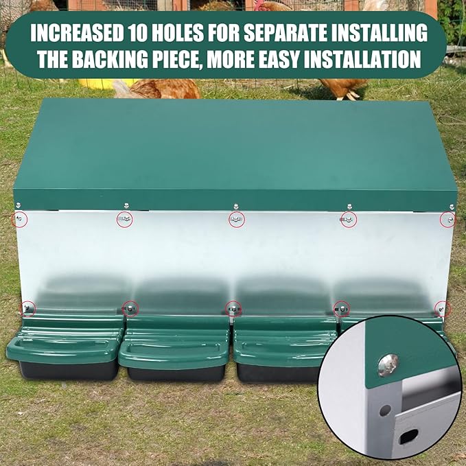 Chicken Nesting Box, 4 Holes Nesting Boxes, Heavy Duty Metal Laying Boxes, Roll Away Nesting Box Egg Collection Tray, with Roosting Pole for Chicken Coop(Green)