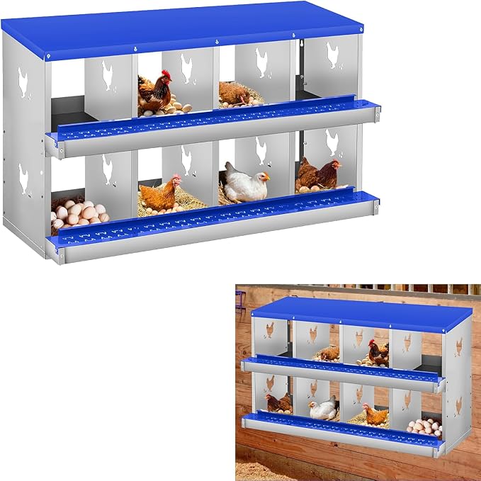 Metal Nesting Boxes for Chickens-8 Compartment Chicken Nesting Box for Laying Eggs, Wall Mountable Roll Away Laying Boxes for Hens and Chicken Coop