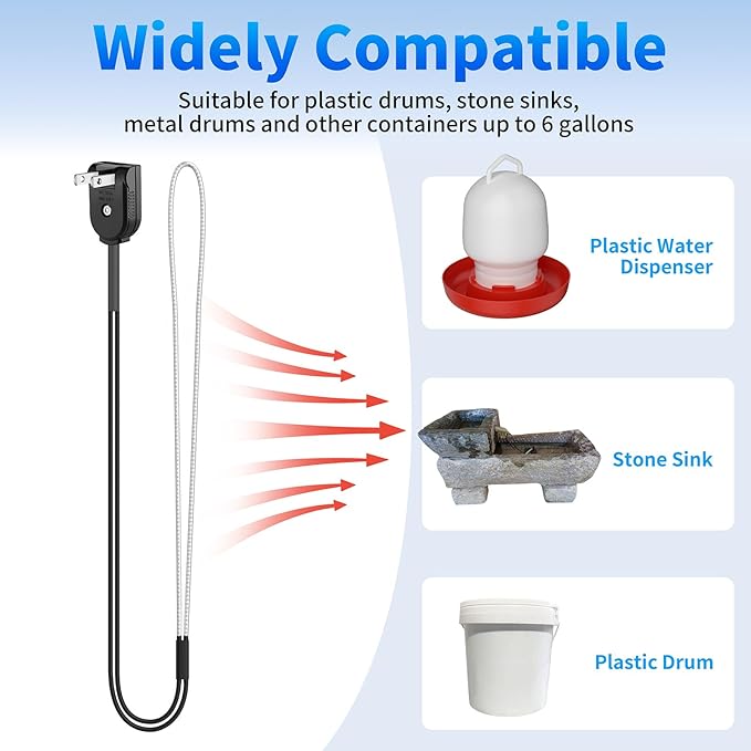 Heated Chicken Waterer Cord for Winter, 8.9ft Freeze Proof Poultry Water Heater, 40Watt Chickens Water Heater Cord, Prevents Water Freezing in Drinkers for Small Animals Rabbits, Ducks, Guinea Pigs