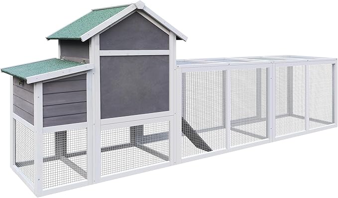 KEIKI 122＂Large Wooden Chicken Coop with Run and Nesting Box, Outdoor Hen House, Wooden Poultry Cage Wire Fence Poultry Cage