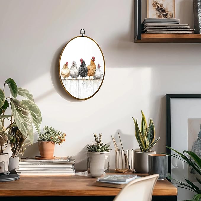 zewepri Chicken Wall Art, Farmhouse Decor – 8.6×11.4 Inches High-Density Canvas with Pre-Installed Hook for Easy Hanging, Ideal for Bedroom, Living Room, Study, or Gift for Art Lovers