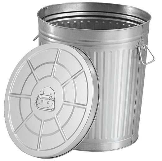 Gardenised Round Galvanized Steel 15 Gallon Trash Can with Lid and Handles Durable Metal Storage Bucket for Backyard Lawn Garden and Yard Use Weather-Resistant Garbage Can for Indoor and Outdoor