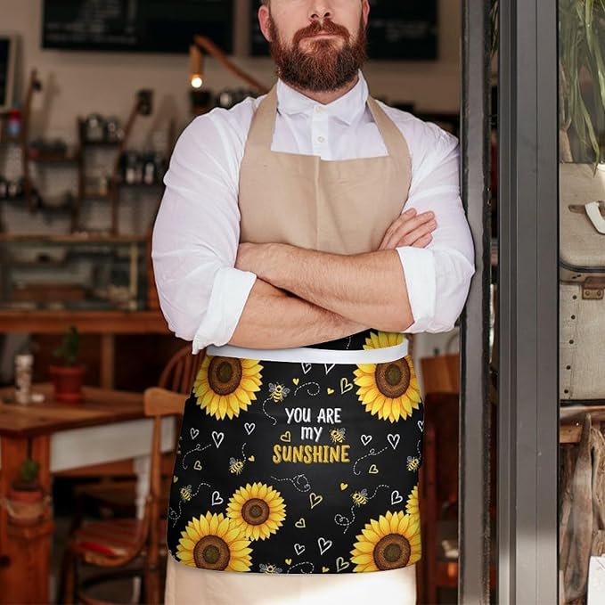Server Apron with 3 Pockets Waist Waiter Waitress Half Apron Short Aprons