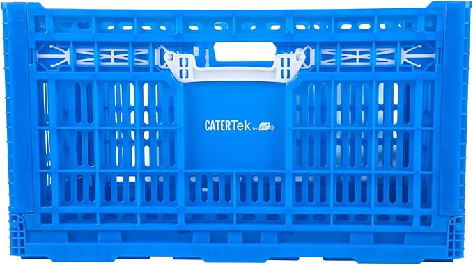 Restaurantware Plastic Milk Crates for Storage - 10 Pack - Cater Tek Stackable Storage Buns for Organizing - Collapsible Storage Basket for Groceries, Home Supplies, Blue