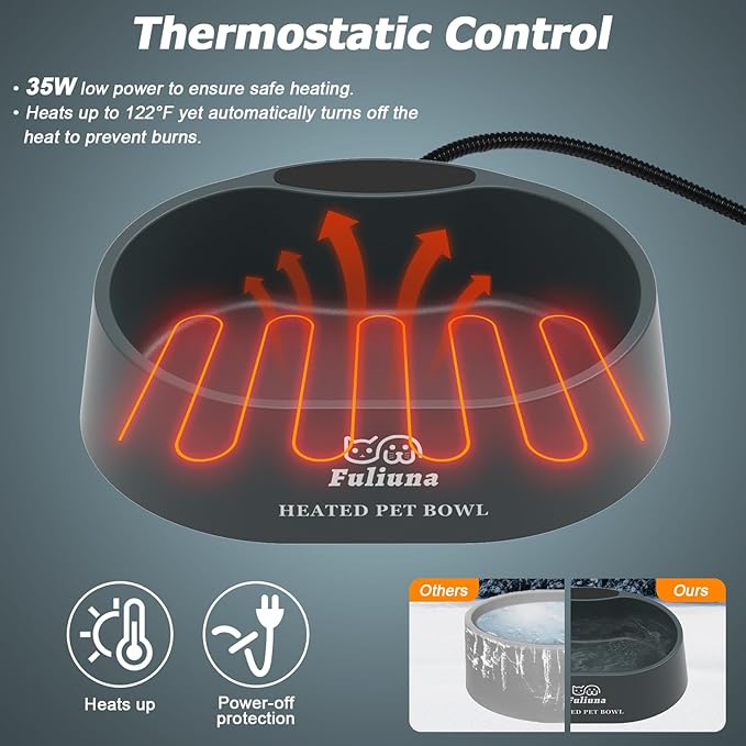 Heated Water Bowl for Dog & Cat, Outdoor Heated Pet Bowl with Anti Chew Cord, Large Heated Dog Bowl Provides Drinkable Water in Winter for Dogs Cats Chickens Birds,0.98 Gallon/125 OZ,35 Watts