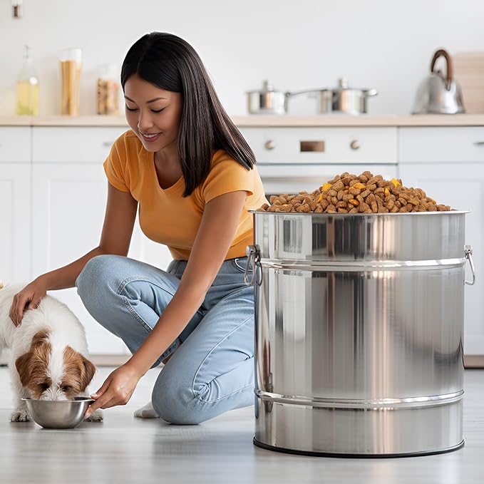 Maxdot 2 Pack 304 Stainless Steel Pet Food Storage Containers, 33lb/15kg & 55lb/25kg Extra Large Metal Dog Food Bins with Lids and Handle for Dogs Cats and Bird Feed, Odor-free, Easy to Clean