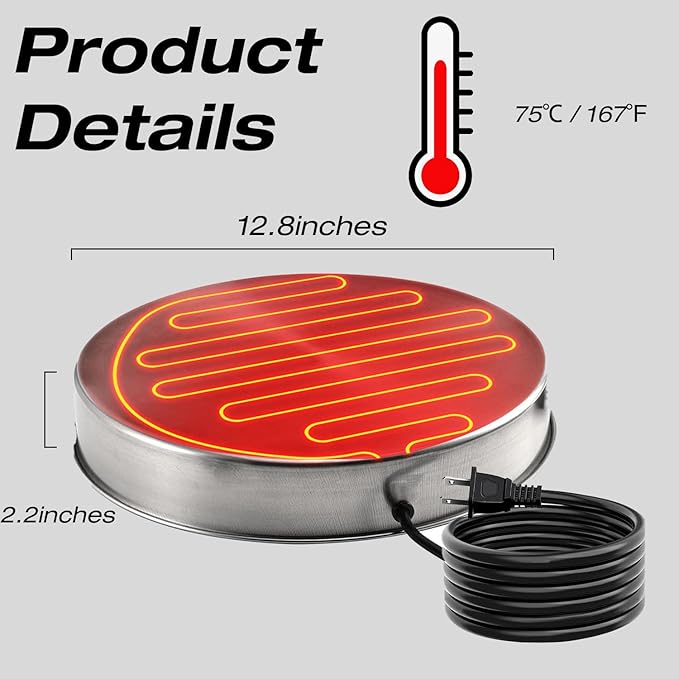 H&G lifestyles Chicken Water Heater, Heated Chicken Waterer,Poultry Water Heater for Winter, Compatible with 5 Gallons Chicken Waterer,13 Inches Stainless Steel Chicken Water Heater Base