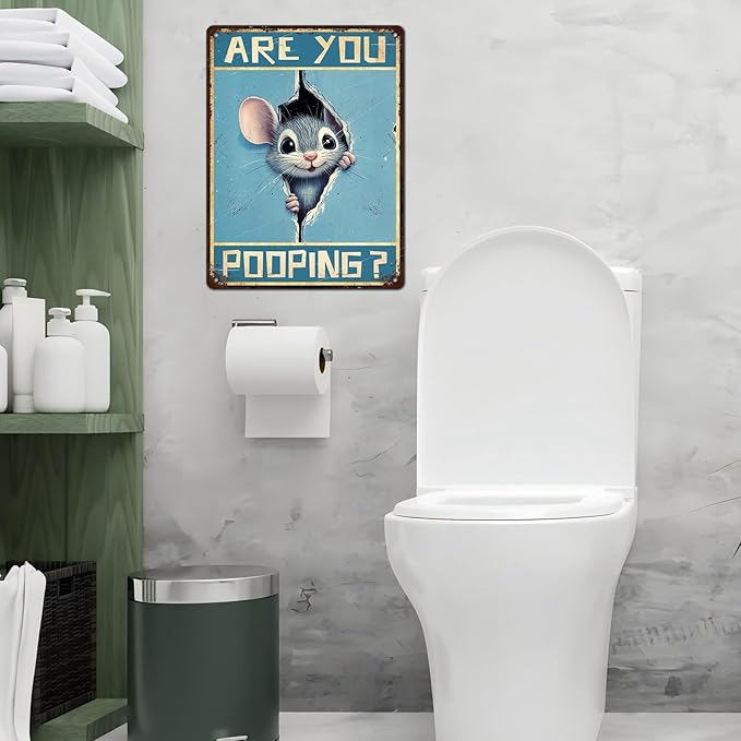 Vintage Mouse Tin Sign Are You Pooping Retro Wall Decor Wall Art Funny Bathroom Metal Poster Indoor Store Living Room Farm Cafe Toilet Bar Office Man cave 12 * 16inch