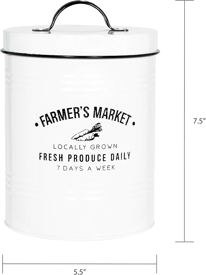 Amici Home Farmers Market Metal Canister | Dry Food Storage Container | Airtight Lid | 76 Ounce Capacity | Farmhouse Décor | Metal Canister for Kitchen Countertop