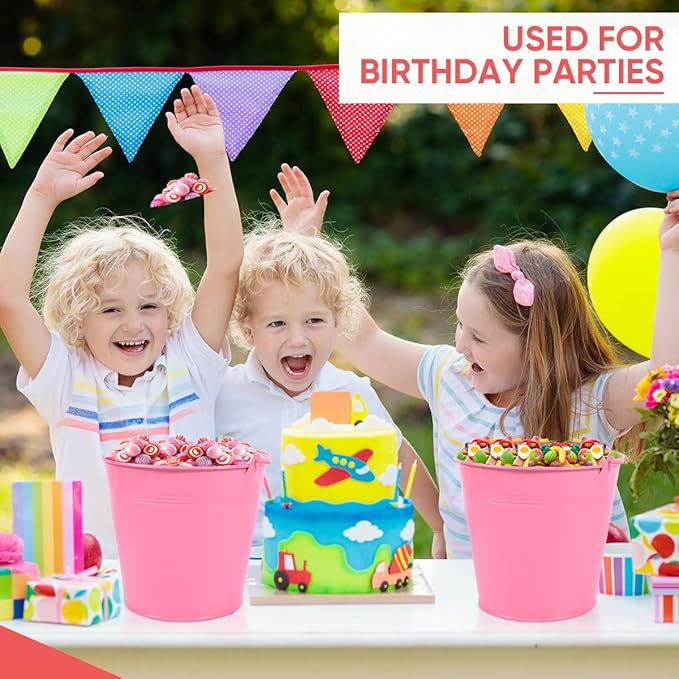 OBTANIM 7 Pack Pink Metal Buckets with Handle Galvanized Ice Pails for Plants, Succulents, Party Favors Organizing, Rustic Home Decor or Classrooms Pencil Storage (7.1 x 5.2 inch)